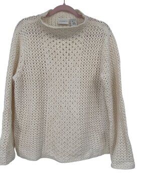 Liz Claiborne Liz & Co. Womens Crochet Knit Sweater Ivory Cotton size Large